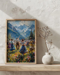 Bavarian Folk Dance Art, Alpine Village Decor - European Heritage Print