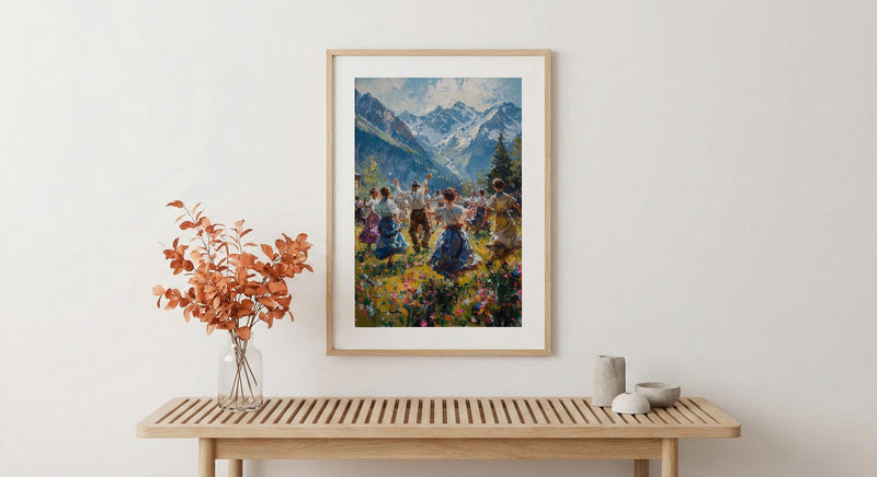 Bavarian Folk Dance Art, Alpine Village Decor - European Heritage Print