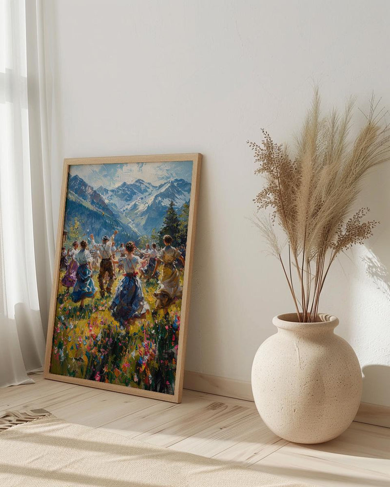 Bavarian Folk Dance Art, Alpine Village Decor - European Heritage Print