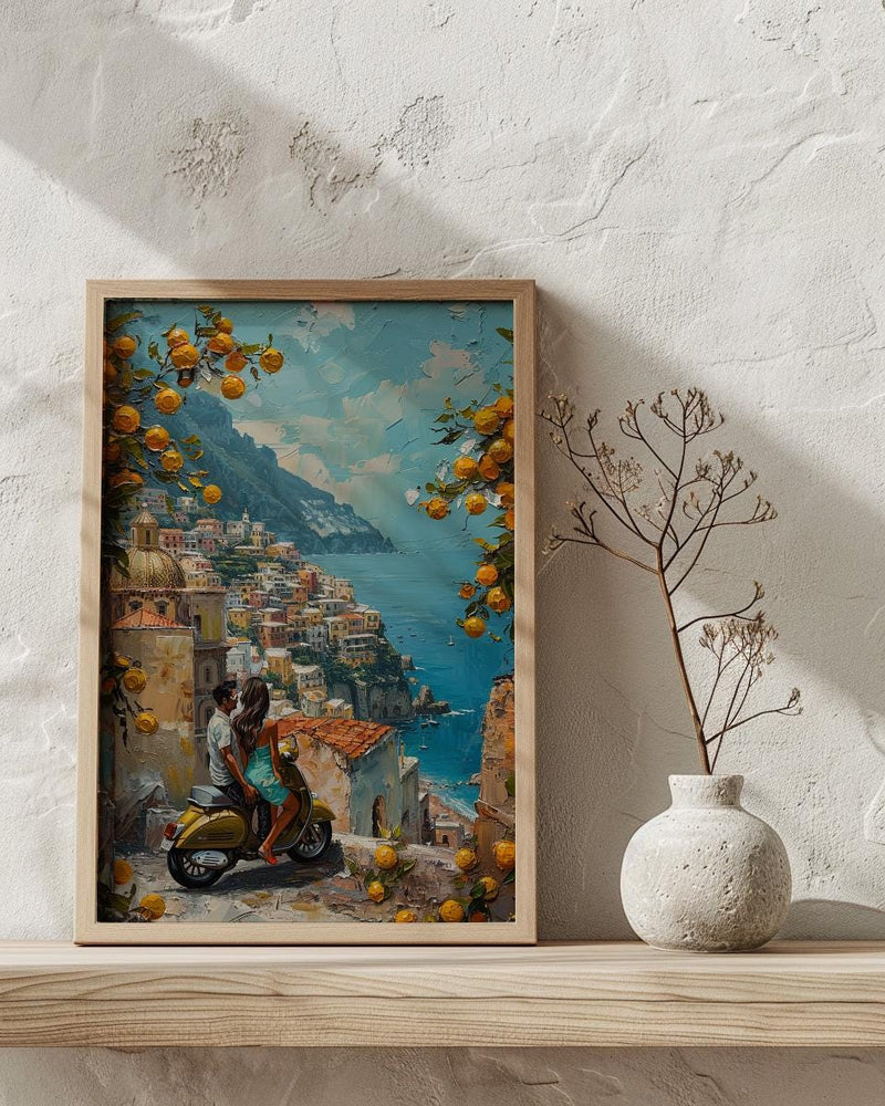 Amalfi Coast Poster, Positano Honeymoon Art - Newlywed Gift