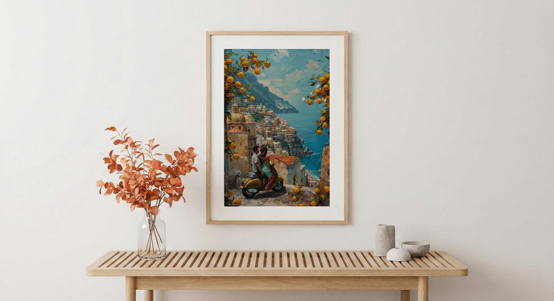 Amalfi Coast Poster, Positano Honeymoon Art - Newlywed Gift
