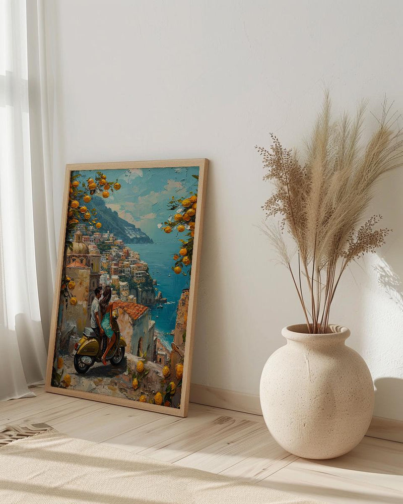 Amalfi Coast Poster, Positano Honeymoon Art - Newlywed Gift