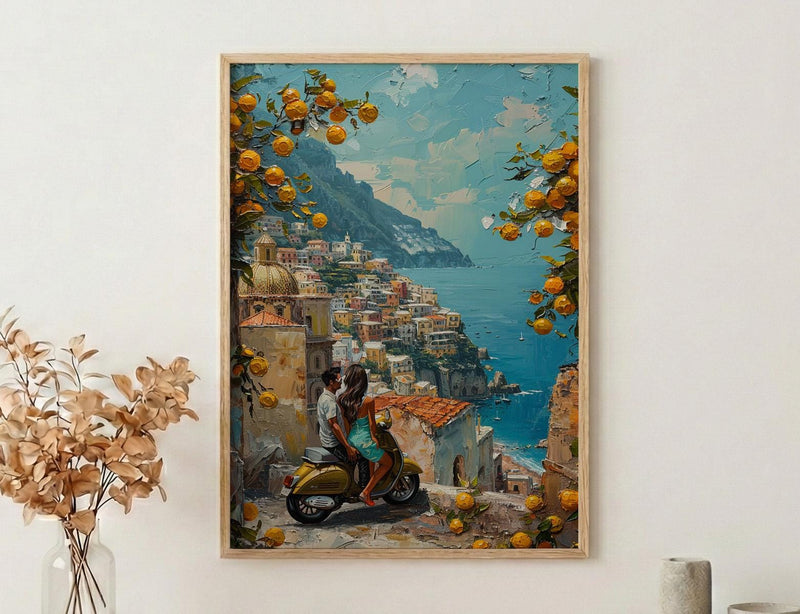 Amalfi Coast Poster, Positano Honeymoon Art - Newlywed Gift