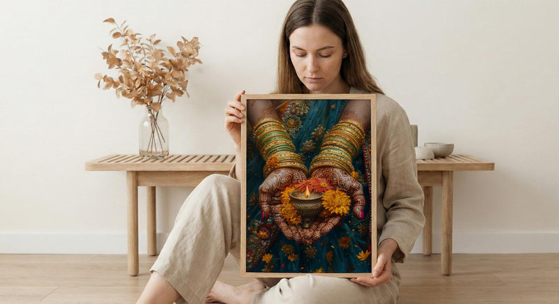 Mehndi Hand Wall Art, Indian Bride Decor - Anniversary Gift