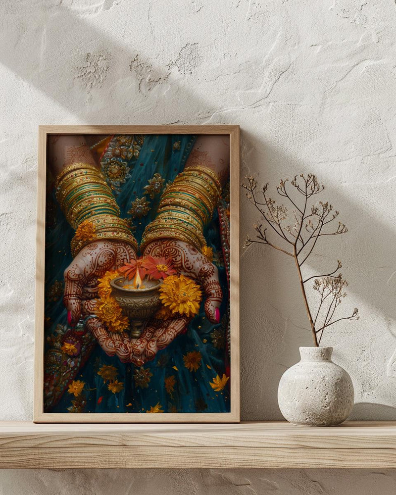 Mehndi Hand Wall Art, Indian Bride Decor - Anniversary Gift