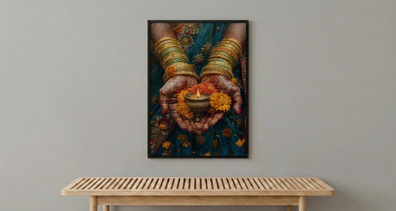 Mehndi Hand Wall Art, Indian Bride Decor - Anniversary Gift