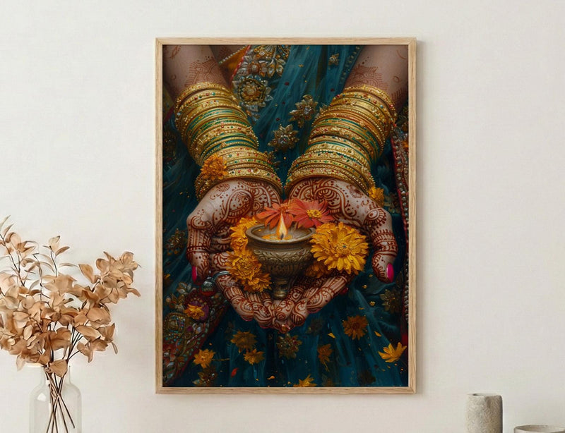 Mehndi Hand Wall Art, Indian Bride Decor - Anniversary Gift