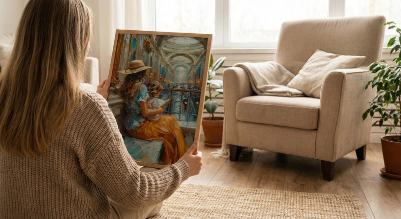 Museum Bench Poster, Mother Child Art Print - Mother's Day Gift