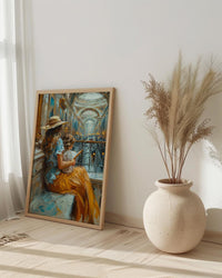Museum Bench Poster, Mother Child Art Print - Mother's Day Gift