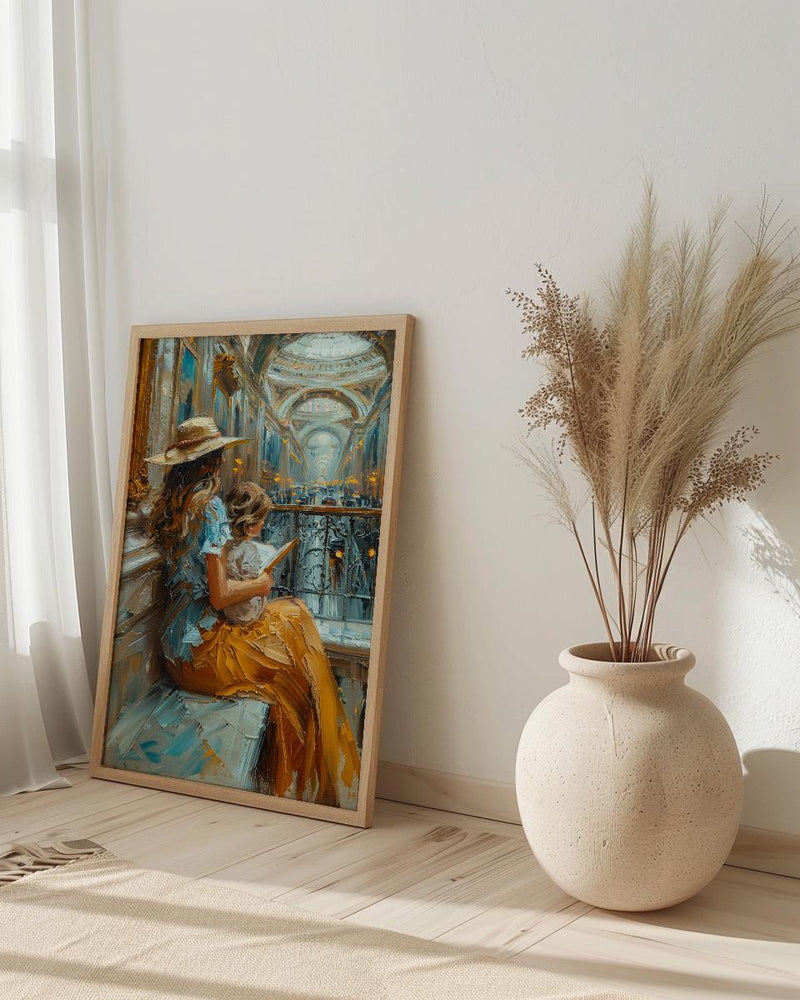 Museum Bench Poster, Mother Child Art Print - Mother's Day Gift