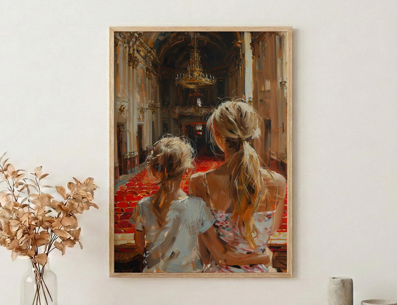 Ballet Opera Wall Decor, Mother Daughter Art - Thick Oil Painting Style