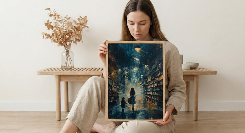 London Bookstore Wall Art, Mother Child Decor - Mother's Day Gift