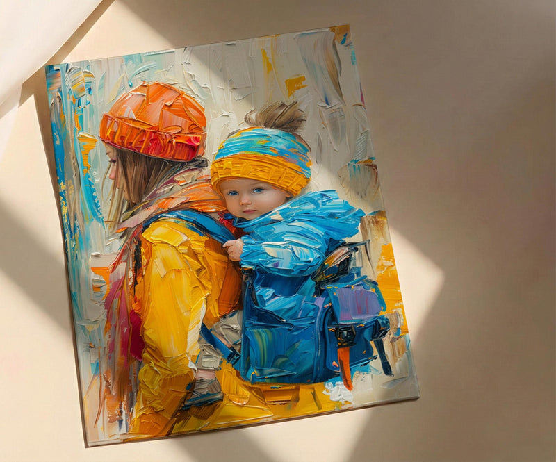 Modern Gallery Poster, Mother Baby Wall Art - Palette Knife Painting Style