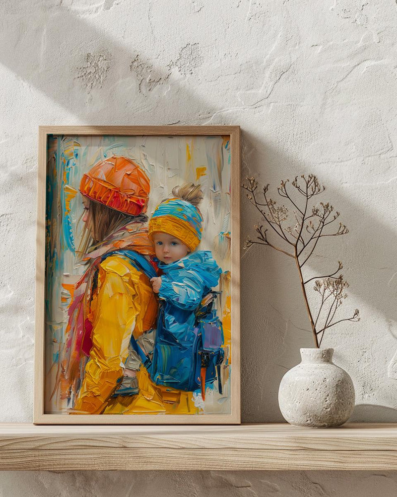 Modern Gallery Poster, Mother Baby Wall Art - Palette Knife Painting Style