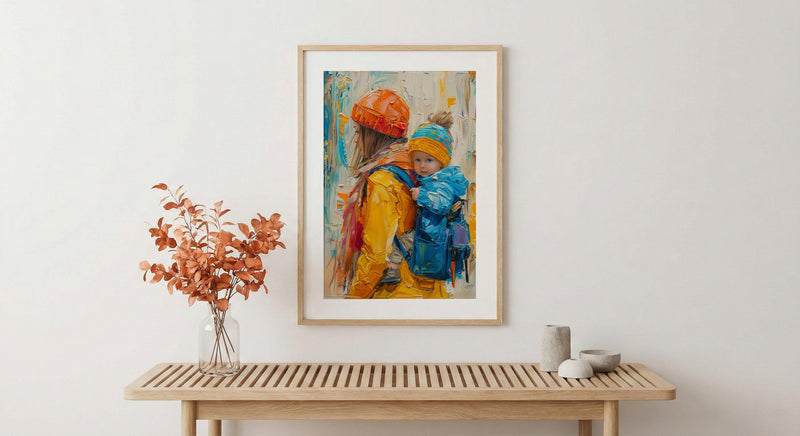 Modern Gallery Poster, Mother Baby Wall Art - Palette Knife Painting Style