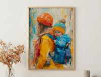 Modern Gallery Poster, Mother Baby Wall Art - Palette Knife Painting Style