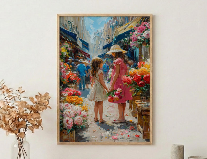 Paris Flower Market Art Print, Mother Daughter Decor - Mother's Day Gift