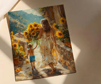 Sunflower Cobblestone Poster, Mother Son Print - Gift for Mom