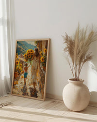 Sunflower Cobblestone Poster, Mother Son Print - Gift for Mom