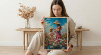 Countryside Daisy Poster, Mother Daughter Art - Thick Oil Painting Style