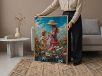 Countryside Daisy Poster, Mother Daughter Art - Thick Oil Painting Style