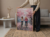 London Cherry Blossom Poster, Mother Daughter Art - Palette Knife Painting Style