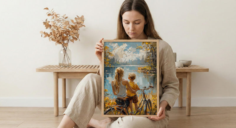 Italian Lake Wall Decor, Mother and Son Print - Gift for Mom