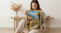 French Village Art Print, Mother Child Poster - Textured Impasto Oil Painting