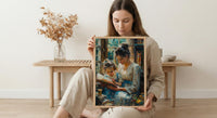 Sunlit Library Wall Art, Mother Child Print - Mother's Day Gift