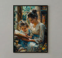 Sunlit Library Wall Art, Mother Child Print - Mother's Day Gift