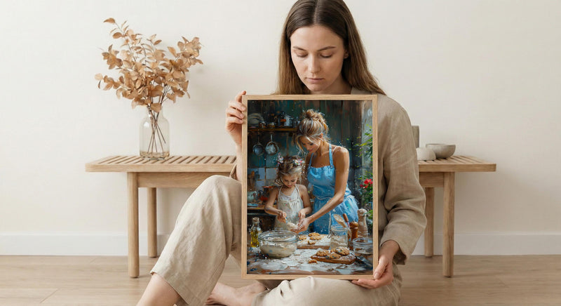 Vintage Kitchen Poster, Mom Daughter Art Print - Gift for Mom