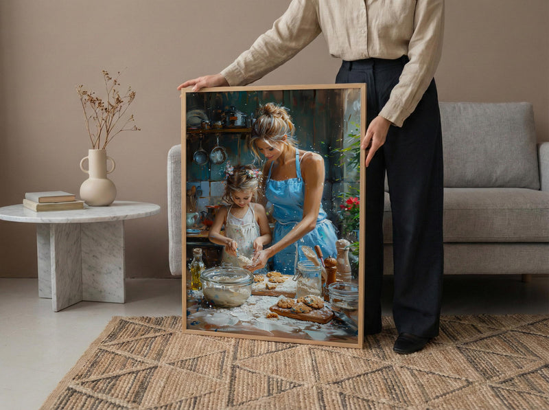 Vintage Kitchen Poster, Mom Daughter Art Print - Gift for Mom
