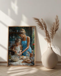 Vintage Kitchen Poster, Mom Daughter Art Print - Gift for Mom
