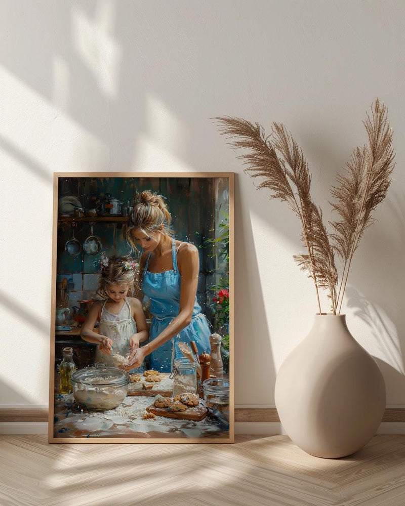 Vintage Kitchen Poster, Mom Daughter Art Print - Gift for Mom