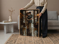 Mother Son Hug Print, Rainy Morning Wall Art - Thick Oil Painting Style