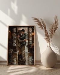 Mother Son Hug Print, Rainy Morning Wall Art - Thick Oil Painting Style