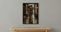 Mother Son Hug Print, Rainy Morning Wall Art - Thick Oil Painting Style