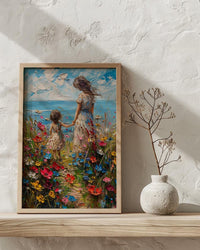 Wildflower Cottage Art Print, Mother Child Poster - Mother's Day Gift