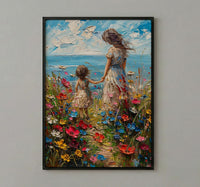 Wildflower Cottage Art Print, Mother Child Poster - Mother's Day Gift