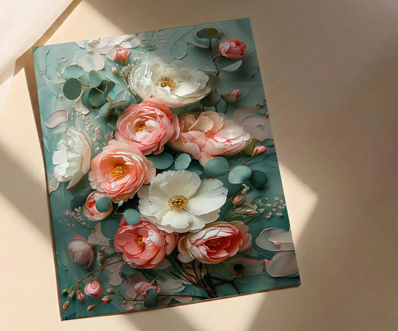 Wedding Bouquet Poster, Impasto Floral Art Print - Bride to Be Gift