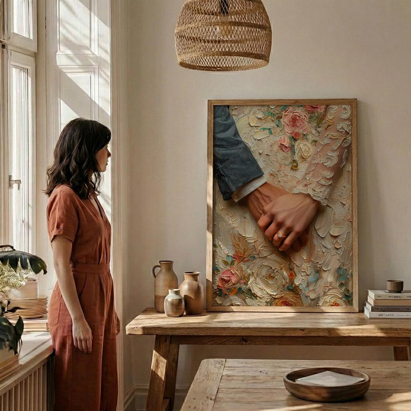 Wedding Rings Wall Art, Couple Holding Hands Poster - Anniversary Gift