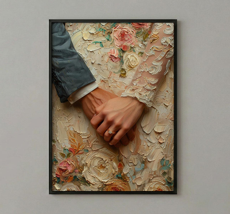 Wedding Rings Wall Art, Couple Holding Hands Poster - Anniversary Gift