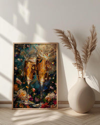 Champagne Toast Art Print, Romantic Floral Decor - Newlywed Gift