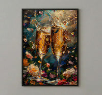 Champagne Toast Art Print, Romantic Floral Decor - Newlywed Gift