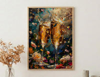 Champagne Toast Art Print, Romantic Floral Decor - Newlywed Gift