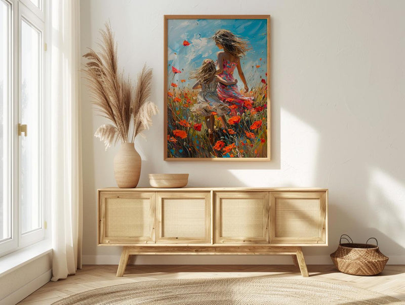 Poppy Field Wall Art, Mom Daughter Print - Mother's Day Gift