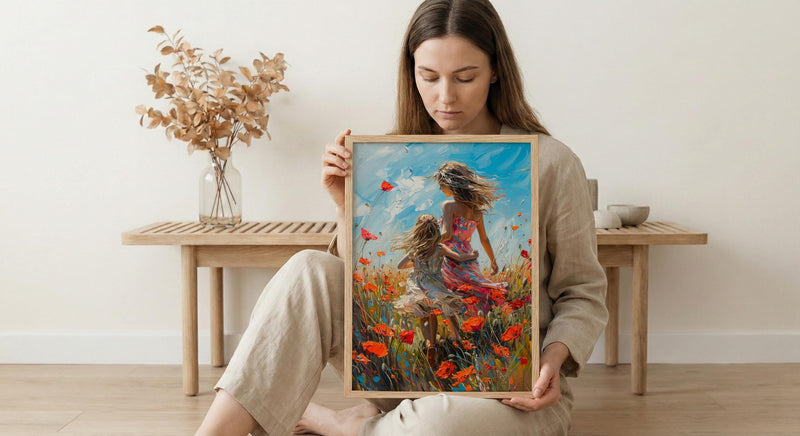 Poppy Field Wall Art, Mom Daughter Print - Mother's Day Gift