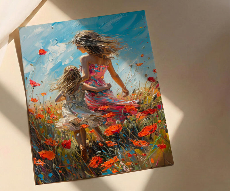 Poppy Field Wall Art, Mom Daughter Print - Mother's Day Gift