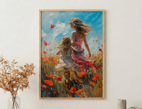 Poppy Field Wall Art, Mom Daughter Print - Mother's Day Gift