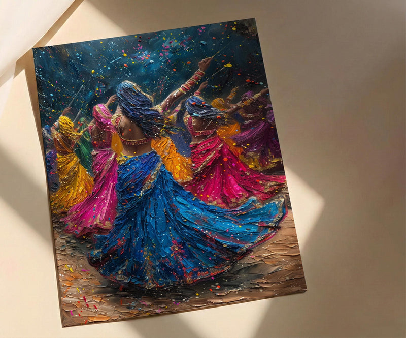 Gujarati Garba Art, Dandiya Dance Print - Indian Heritage Gift